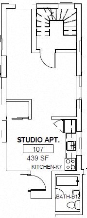 Floor plan for studio, 1 bath, 439 sqft